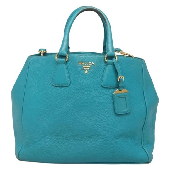 PRADA Hand Bag Leather 2way Green Gold Auth 139193 - Picture 2 of 16